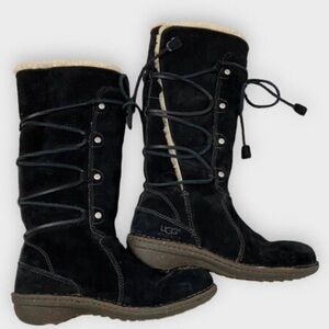 UGG Australia Surfcat Boots Black Suede Lace Up Snow Boots Size 7